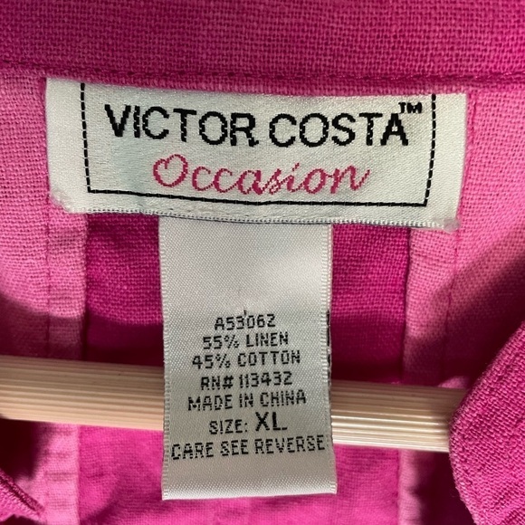 Vintage Victor Costa Occasion Barbie Pink Linen Cotton Patchwork Jacket - Picture 6 of 6